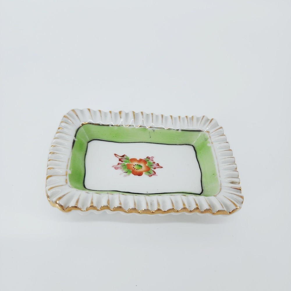 Vintage Occupied Japan Trinket Dish Hand Painted Floral Porcelain 40s 50s Tray